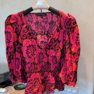 House of Harlow 1960 Revolve Pink and Black Patterned Blouse